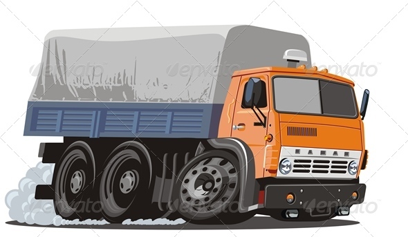 Vector Cartoon Cargo Truck - Man-made Objects Objects