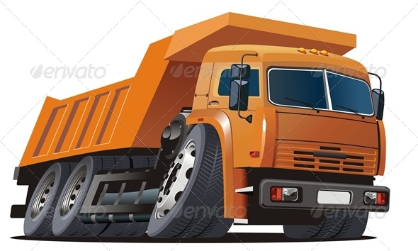 Vector Cartoon Dump Truck - Man-made Objects Objects