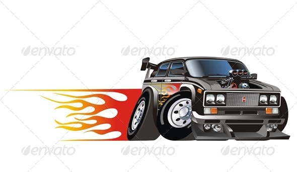Vector Cartoon Hotrod - Man-made Objects Objects
