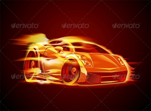Vector Cartoon Sport Car in Flame by Mechanik | GraphicRiver