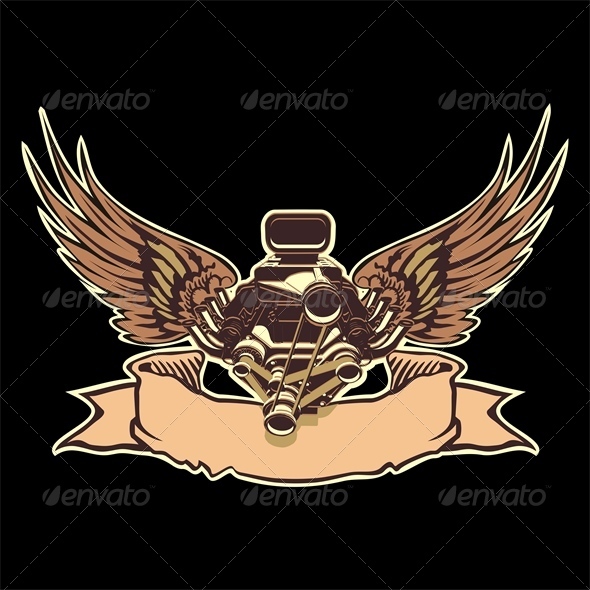 Vector Engine with Wings - Tattoos Vectors