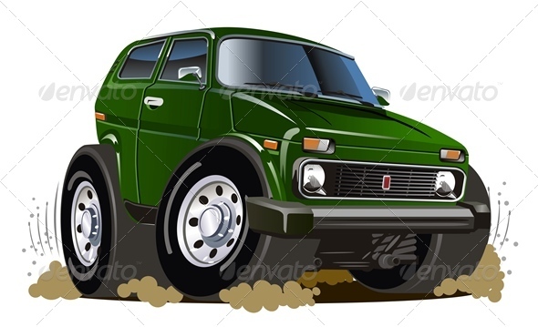 Vector Cartoon Jeep - Man-made Objects Objects