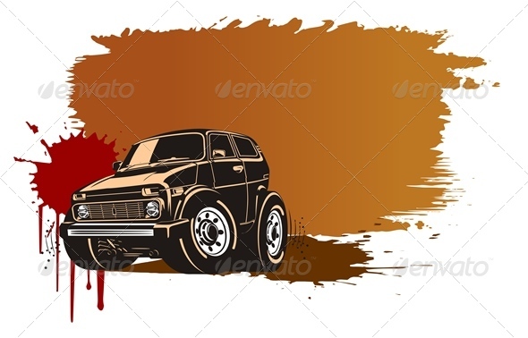 Vector Grunge Background with Jeep - Backgrounds Decorative