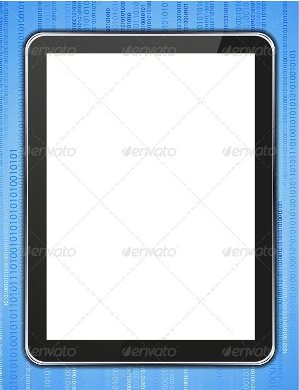 Vector realistic computer tablet on binary code ba