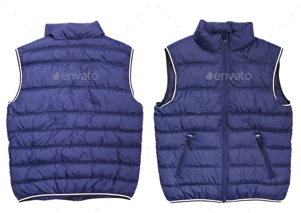 Download Male Blue Quilted Vest Isolated On White Background Mockup Both Sides Stock Photo By Vladdeep