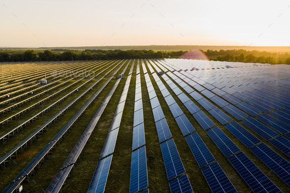Aerial top view of a solar panels power plant - Stock Photo - Images