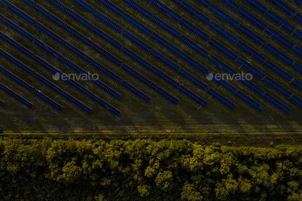 Aerial top view of a solar panels power plant - Stock Photo - Images
