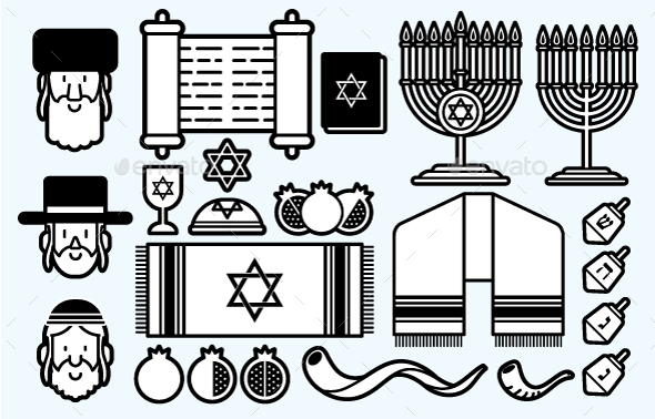 Jewish Icon Set Vector, Vectors | GraphicRiver