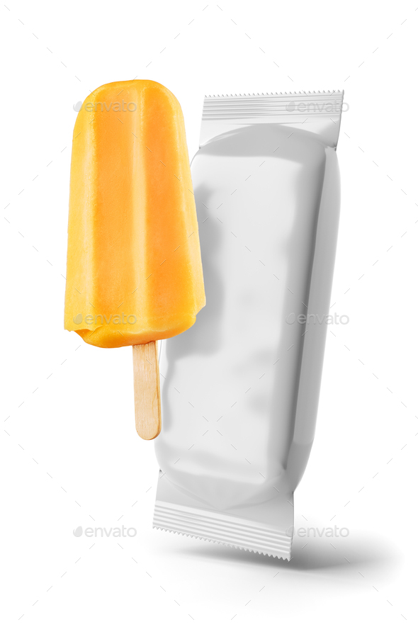Download Yellow Fruit Popsicle And Clean Package Isolated Ice Cream Mock Up Stock Photo By Ha4ipuri