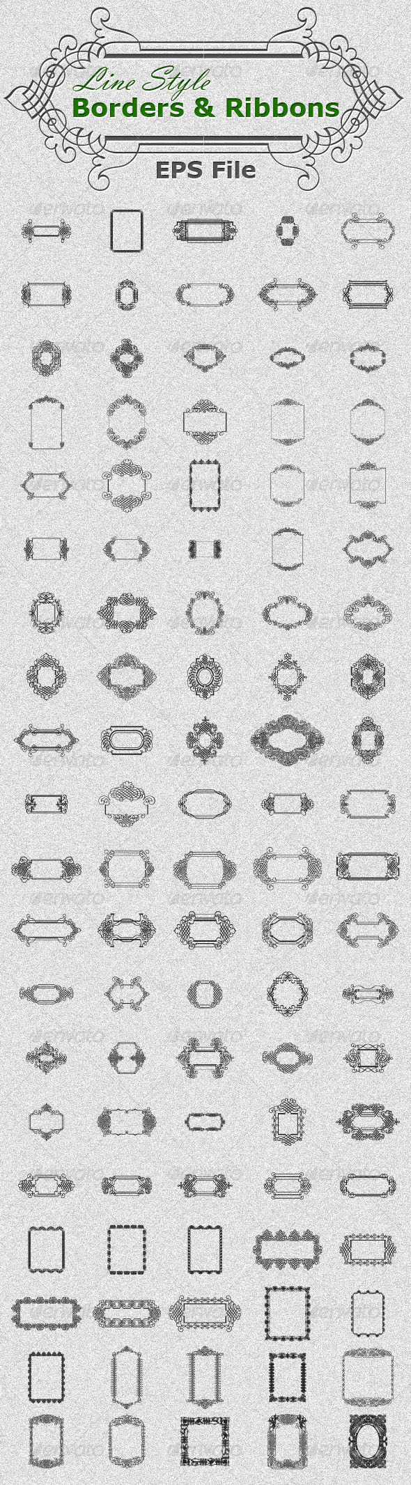 Mega Border & Ribbons Collection (Line Style) - Borders Decorative