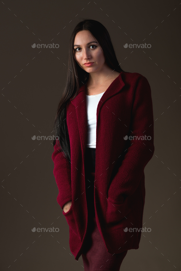 Smiling young girl model posing in stylish clothes - Stock Photo - Images