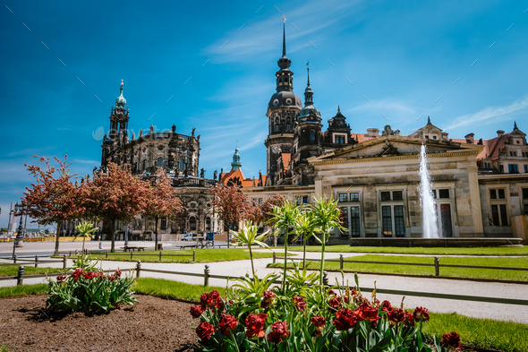 Dresden, Germany. Spring scene in historical cityscape, residence kings of Saxony Dresden Castle - Stock Photo - Images