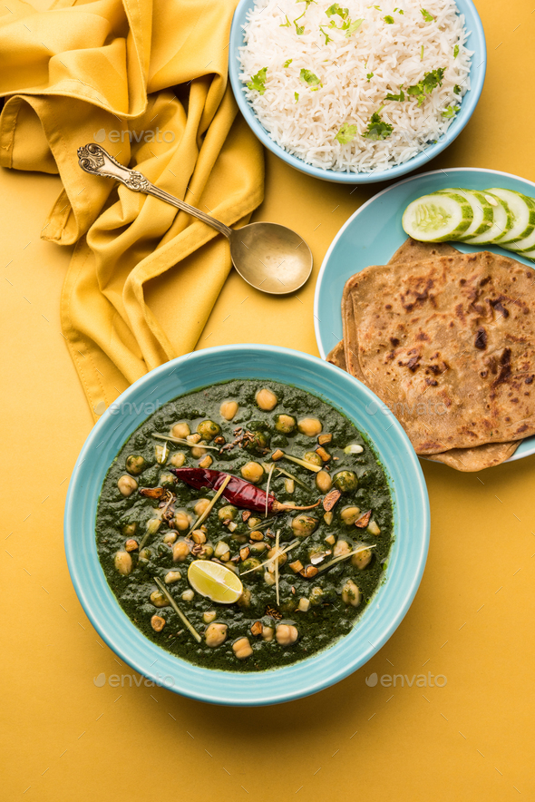 Chickpea Spinach Curry or Palak Chole Sabzi, Indian food Stock Photo by ...