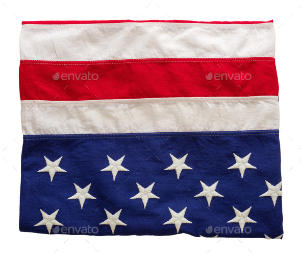 USA flag, US of America sign symbol isolated on white background, top view - Stock Photo - Images