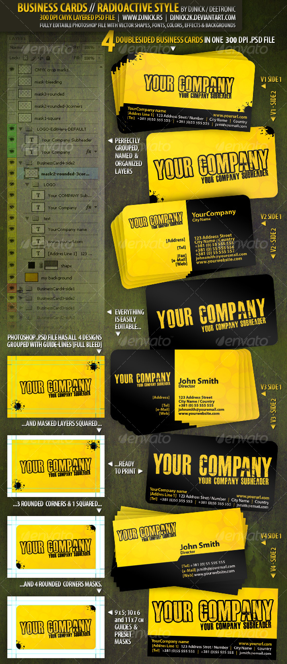 Radioactive Business Cards 300 dpi CMYK by djnick - Grunge Business Cards
