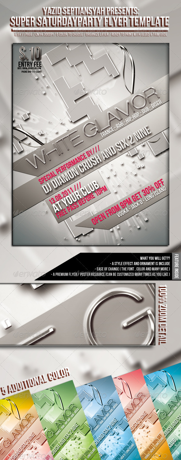 White Glamor Party Flyer Template - Clubs & Parties Events