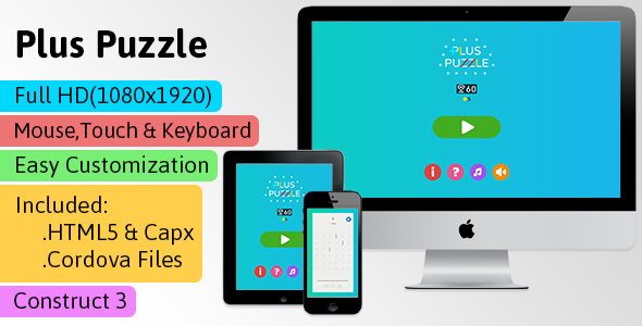 Plus Puzzle - HTML5 Game (Construct 3 | C3p) - Puzzle Game Str8face
