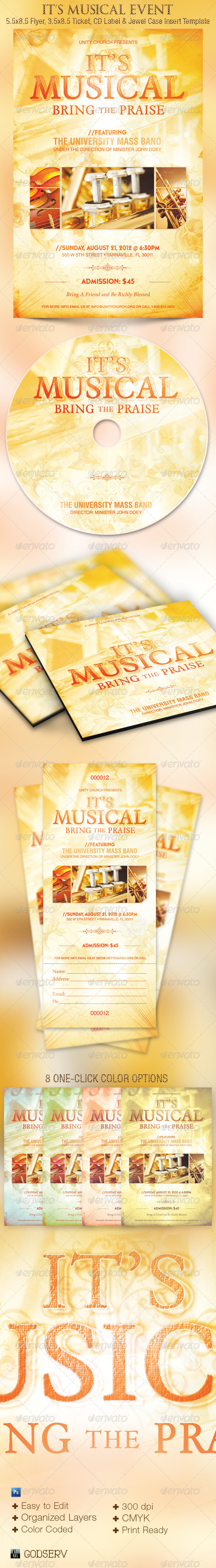 Musical Event Flyer Ticket CD Template - Church Flyers