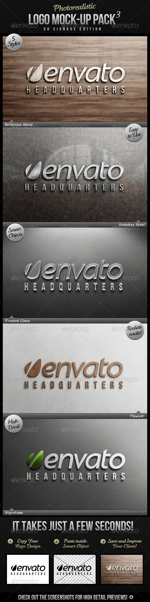 Photorealistic Logo Mock-Up Pack 3