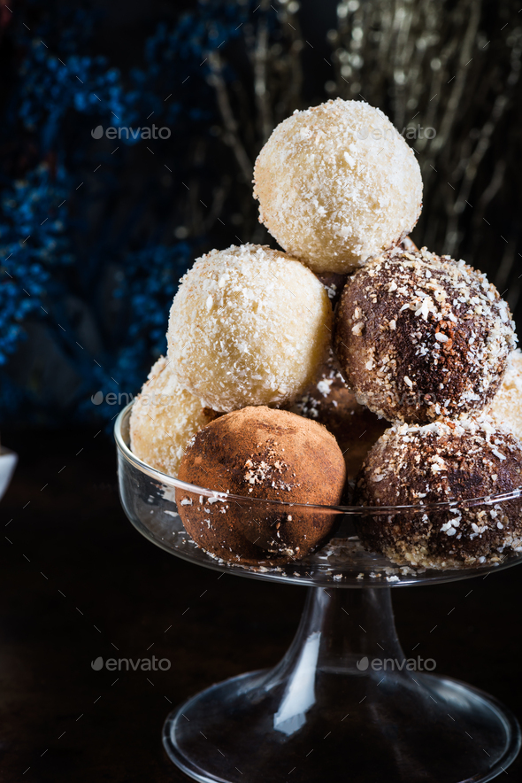 Various Homemade Raw Vegan Truffles or Energy Balls - Stock Photo - Images