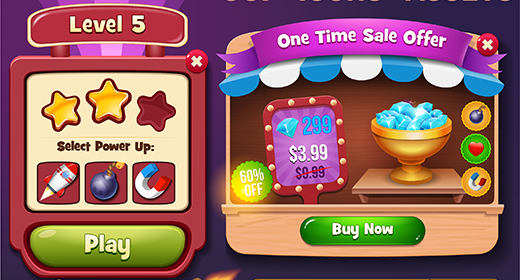 Casual Game UI with Game Elements and Icons