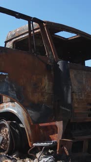 Vertical Video of a Destroyed Military Hardware in Bucha Ukraine alt