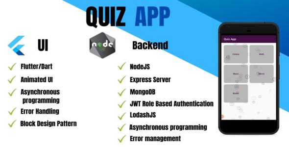 FLUTTER QUIZ APP - UI with NodeJs Backend Full Package