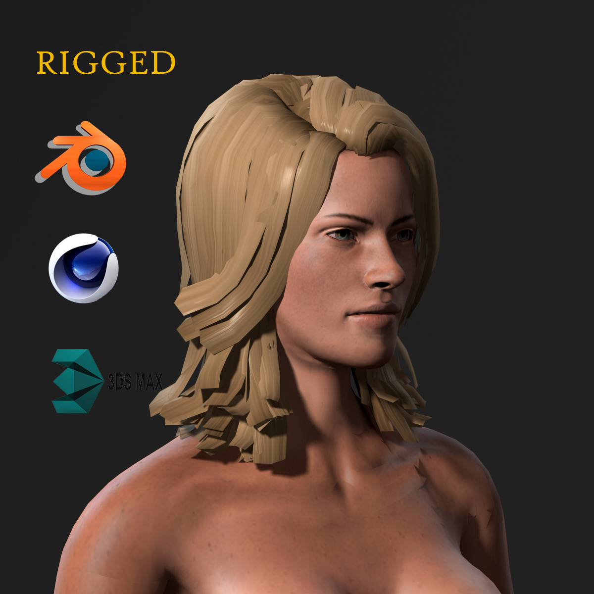Beautiful Naked Woman Rigged 3d Game Character Low Poly 3d Model By
