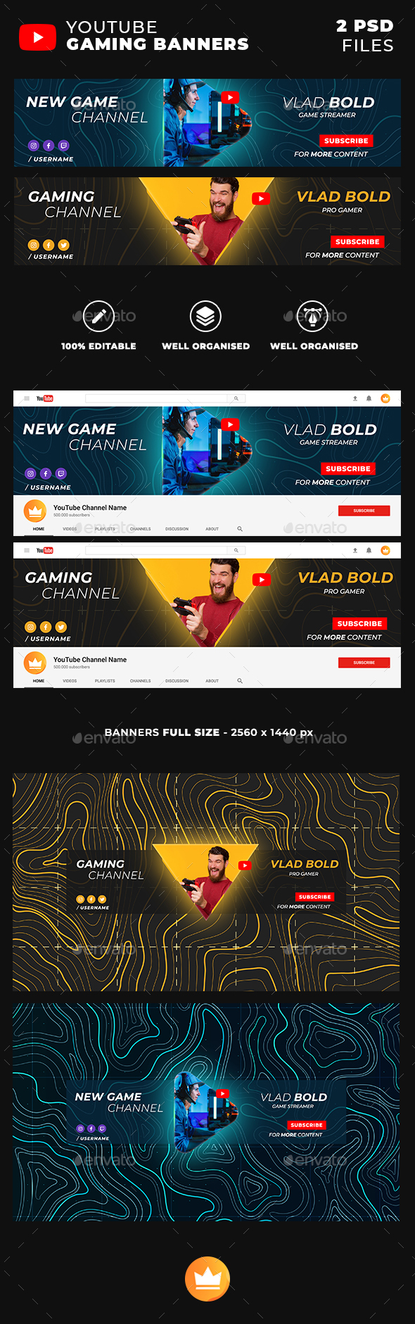 Stylish Gaming Youtube Banners Covers By Royalarts Graphicriver