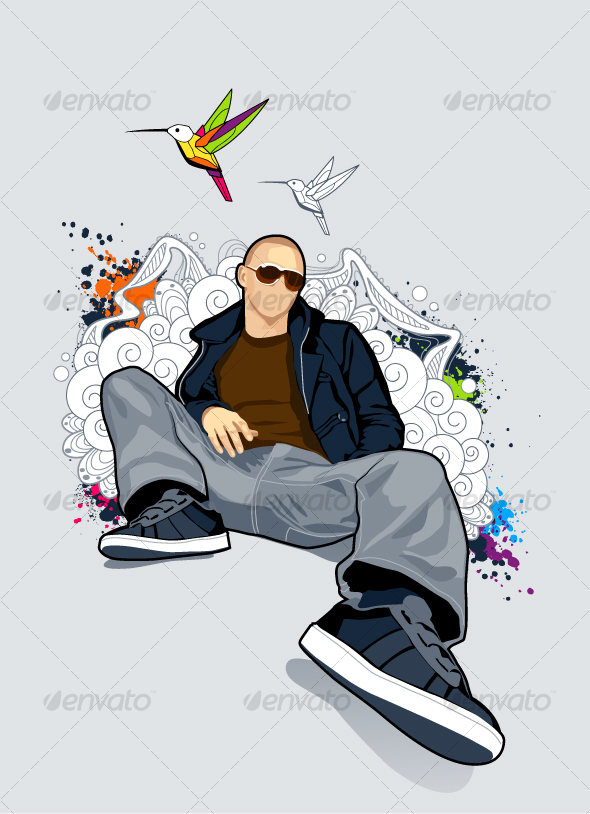 Bald man on abstract vector background - People Characters