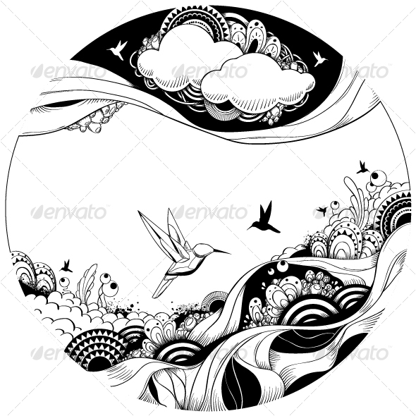 Black and white ink sketch - Abstract Conceptual