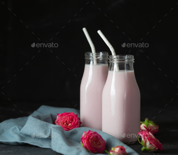 Moon milk prepares with pink rose
