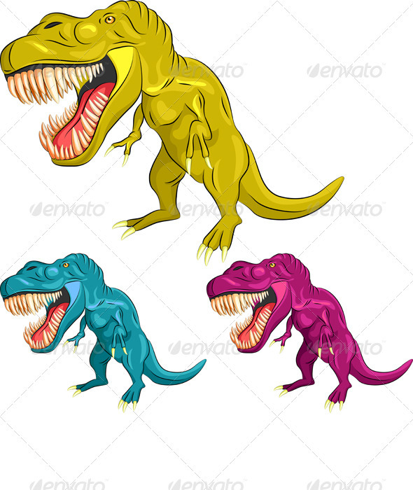 Vector Set of Colorful Dinosaur Tyrannosaurs