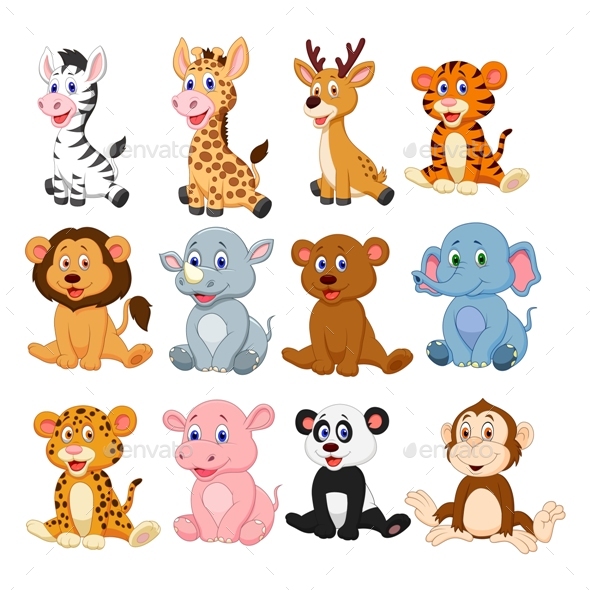 Cartoon Baby Animals Clipart Set Graphic, Vectors | GraphicRiver