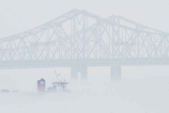 Bridge and Boat in Fog