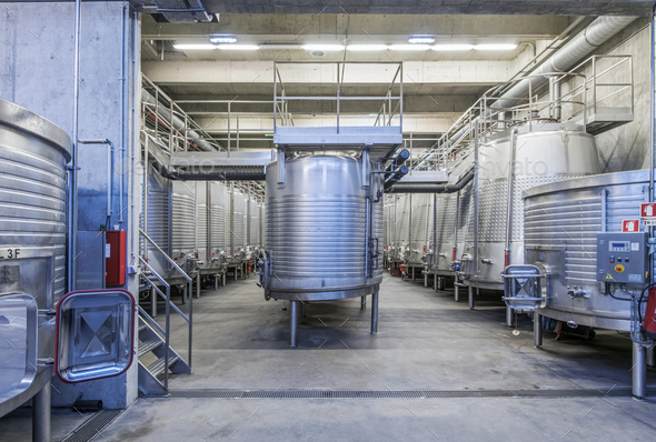 Vats in wine processing plant - Stock Photo - Images