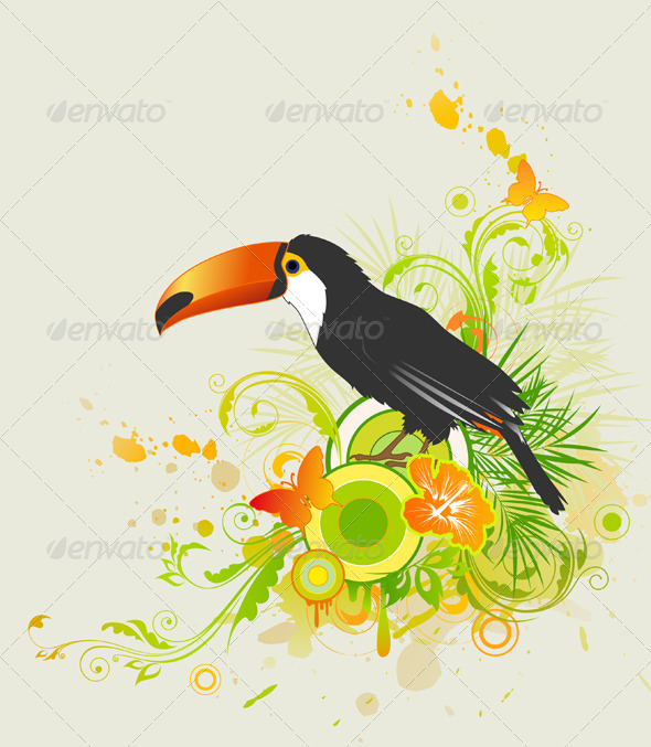 Summer Background with Ornament and Parrot - Animals Characters