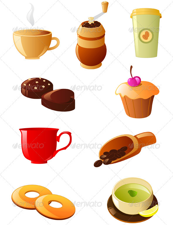 Coffee and Tea Icon Set - Food Objects
