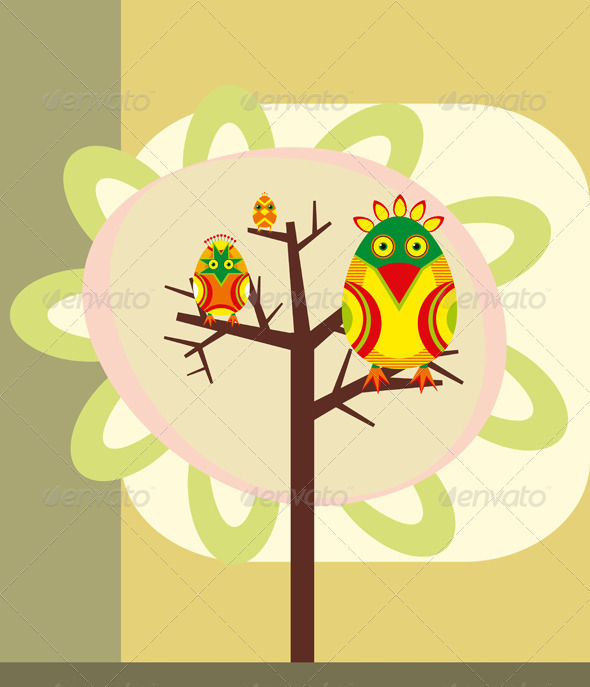 Birds on a Tree Branch 