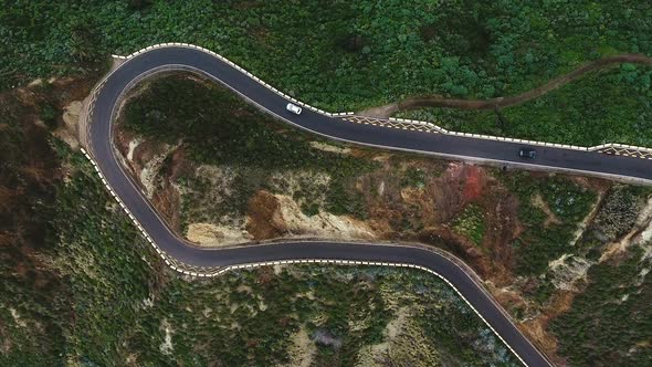 Aerial Of Curved Mountain Road
