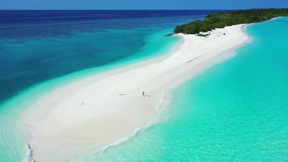 Aerial above nature of marine sea view beach adventure by blue green ocean and clean sand background alt
