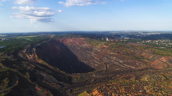 Open Pit Iron Ore Quarry Panoramic Industrial Landscape Aerial View alt