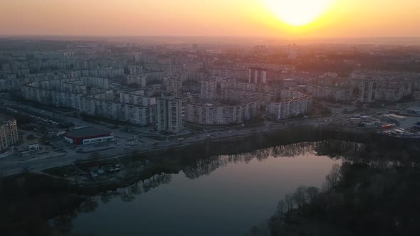 Aerial View of a Typical Buildings of the Sleeping Area at Sunset alt