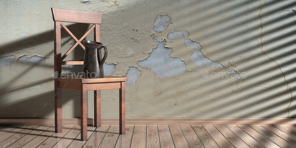 Metal jar on a classic chair, house room interior background. 3d illustration - Stock Photo - Images