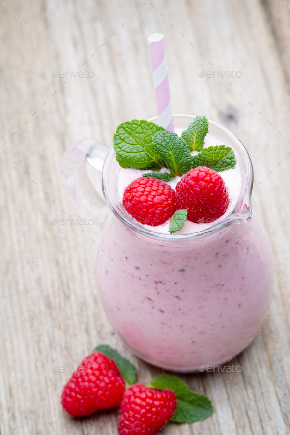 Raspberry milk shake with mint decor. Stock Photo by GitaKulinica ...