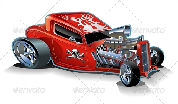 Vector Retro Cartoon Hotrod - Man-made Objects Objects