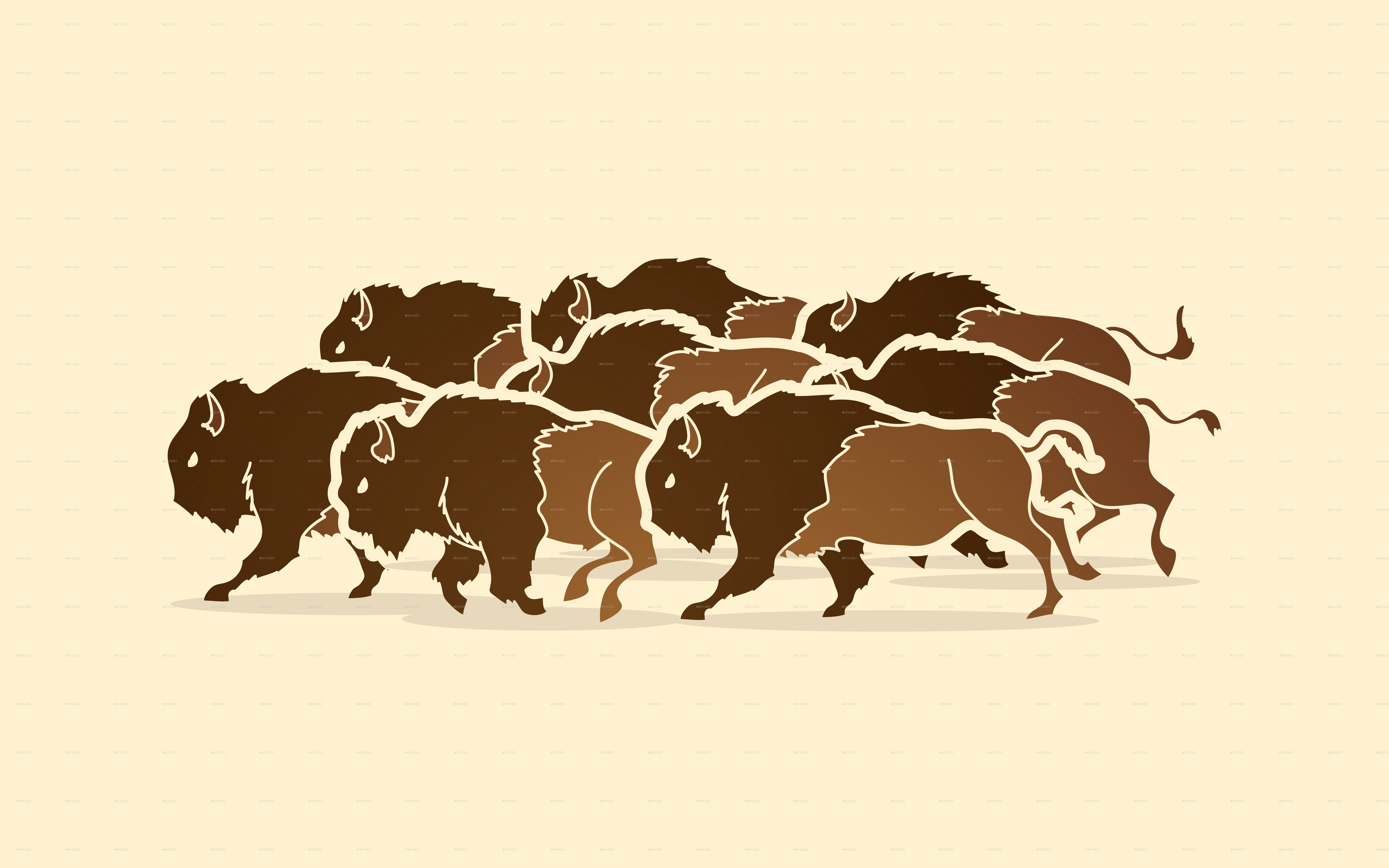Bison Group of Buffalo Running sila5775 | GraphicRiver
