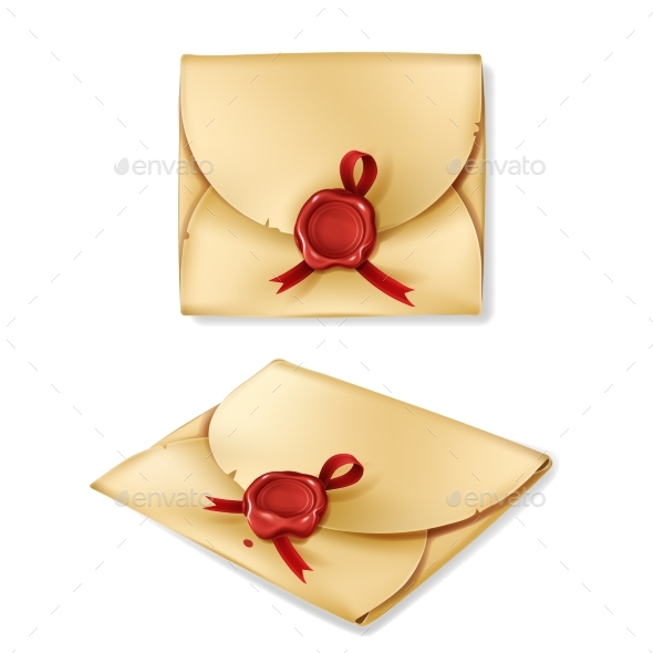 Stack of vintage envelopes with red sealant Stock Photo by Shaiith