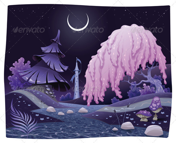 Fantasy nightly landscape on the riverside. - Landscapes Nature