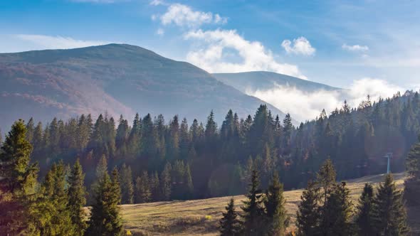 Scenic Landscape of Highland with Ski Lift in Autumn alt